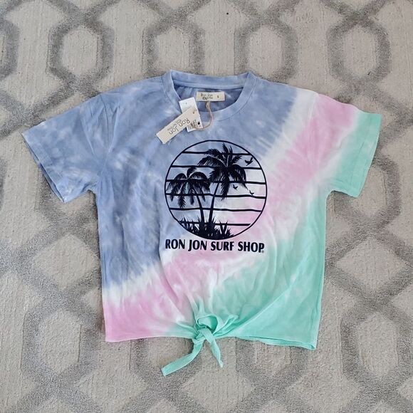 Ron Jon Surf Shop Graphic Tie Dye Tee with Tie Front - Picture 1 of 8